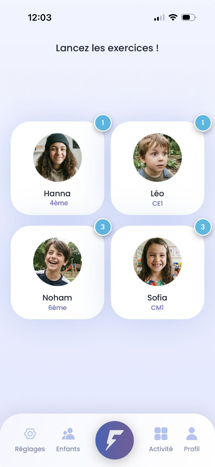 Écran FlashExo - Lancez les exercices